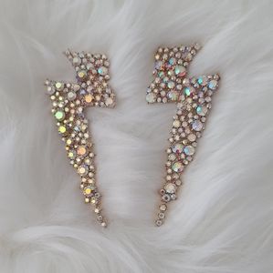 Irredesent rhinestone lightning shaped earrings